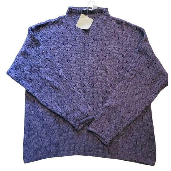 NWT Vintage J. Jill Sweater Women's Large Purple Cotton Mock Knit Pointelle - Picture 1 of 4